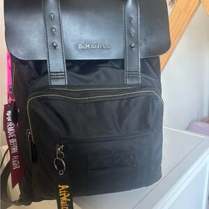 Dr. Martens Black Nylon Backpack with Yellow Stitching